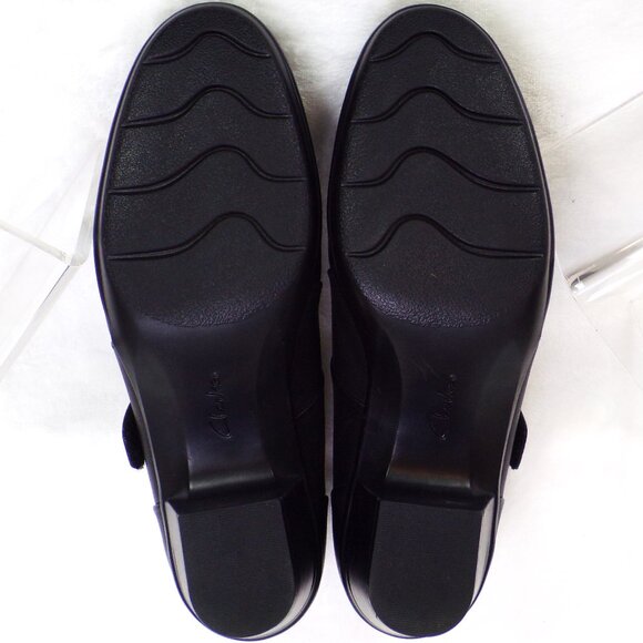 CLARKS COLLECTION size 9.5M black mid-heel Mary-Jane pumps cushioned insoles - Picture 13 of 14